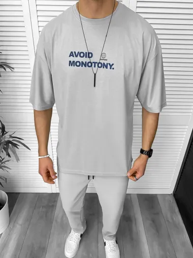 Tricou barbati gri, cu imprimeu pe spate, oversize 11819 O1-2.3