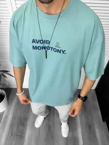 Tricou barbati vernil, cu imprimeu pe spate, oversize 11819 O1-3.3