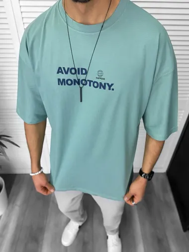 Tricou barbati vernil, cu imprimeu pe spate, oversize 11819 O1-3.3