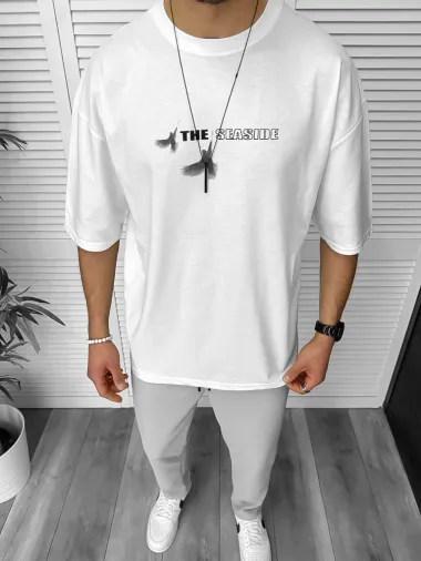 Tricou barbati alb, cu imprimeu pe spate, oversize 11820 P19-6.3