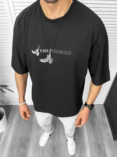 Tricou barbati negru, cu imprimeu pe spate, oversize 11820 P19-6.2