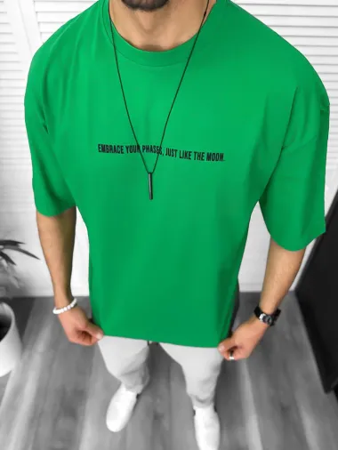 Tricou barbati verde, cu imprimeu pe spate, oversize 11821 O1-3.2