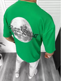 Tricou barbati verde, cu imprimeu pe spate, oversize 11821 O1-3.2
