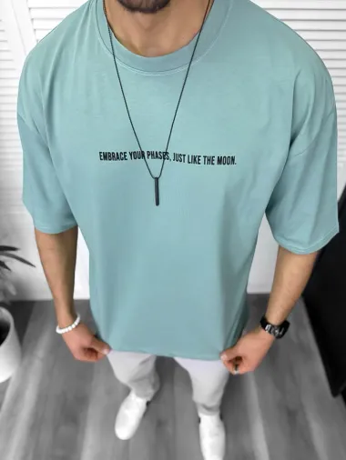 Tricou barbati vernil, cu imprimeu pe spate, oversize 11821 O1-3.2