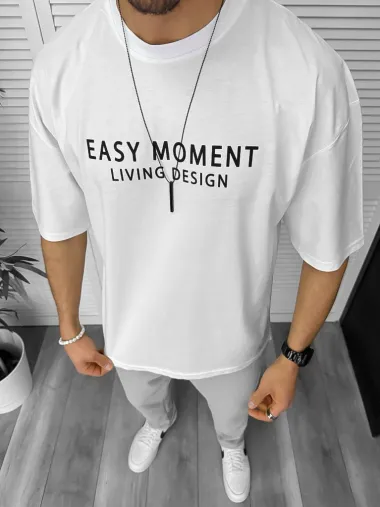 Tricou barbati alb, cu imprimeu pe spate, oversize 11822 P20-6.3