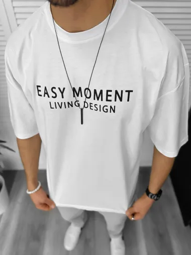 Tricou barbati alb, cu imprimeu pe spate, oversize 11822 P20-6.3