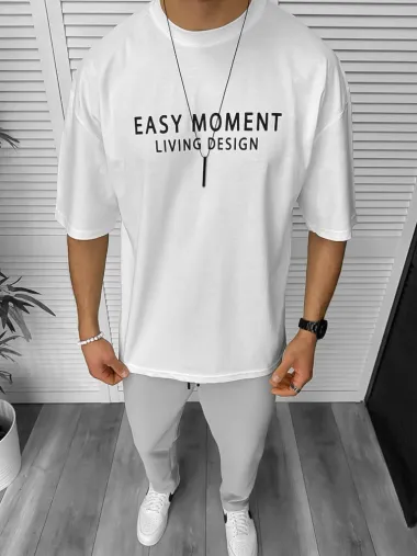 Tricou barbati alb, cu imprimeu pe spate, oversize 11822 P20-6.3