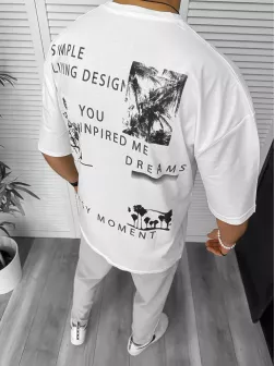 Tricou barbati alb, cu imprimeu pe spate, oversize 11822 P20-6.3