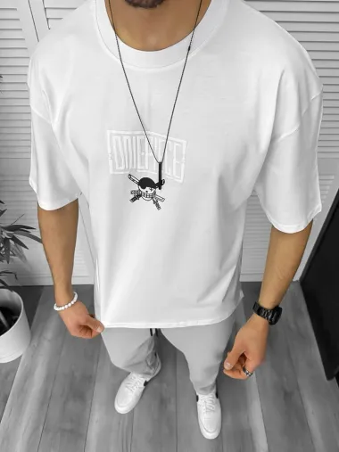 Tricou barbati alb, cu imprimeu pe spate, oversize 11823 P19-6.1