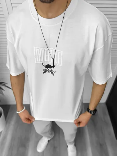 Tricou barbati alb, cu imprimeu pe spate, oversize 11823 P19-6.1
