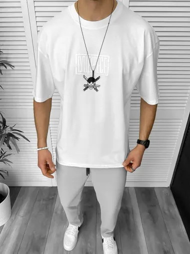 Tricou barbati alb, cu imprimeu pe spate, oversize 11823 P19-6.1
