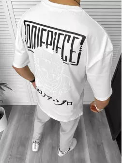 Tricou barbati alb, cu imprimeu pe spate, oversize 11823 P19-6.1