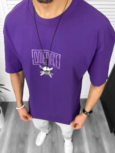 Tricou barbati mov, cu imprimeu pe spate, oversize 11823 P19-6.1
