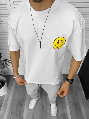 Tricou barbati alb, cu imprimeu pe spate, oversize 11824 N2-3.3