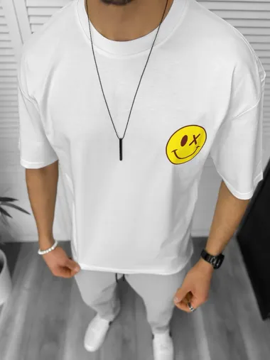 Tricou barbati alb, cu imprimeu pe spate, oversize 11824 N2-3.3