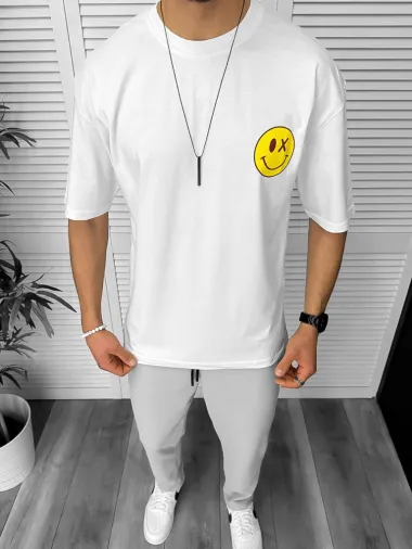 Tricou barbati alb, cu imprimeu pe spate, oversize 11824 N2-3.3