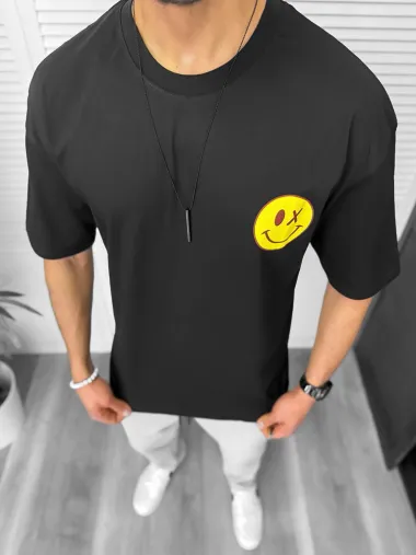 Tricou barbati negru, cu imprimeu pe spate, oversize 11824 N2-3.2