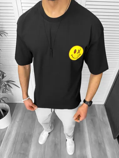 Tricou barbati negru, cu imprimeu pe spate, oversize 11824 N2-3.2