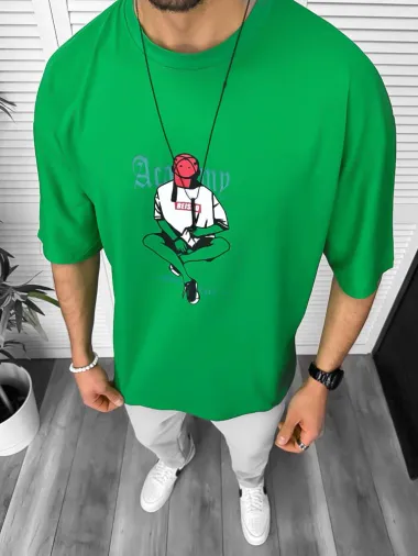 Tricou barbati verde, cu imprimeu pe spate, oversize 11825 P19-6.2