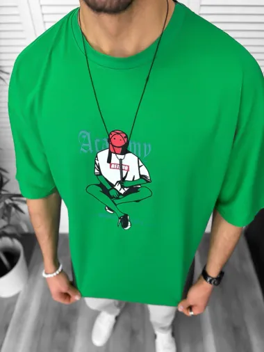 Tricou barbati verde, cu imprimeu pe spate, oversize 11825 P19-6.2