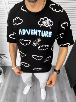 Tricou barbati negru, cu imprimeu, oversize y061 O5-6.2