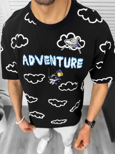 Tricou barbati negru, cu imprimeu, oversize y061 O5-6.2
