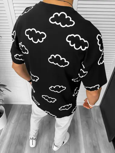 Tricou barbati negru, cu imprimeu, oversize y061 O5-6.2