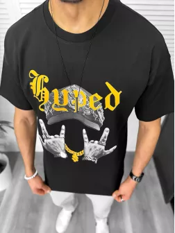 Tricou barbati negru, cu imprimeu, oversize Y171 33-5.1