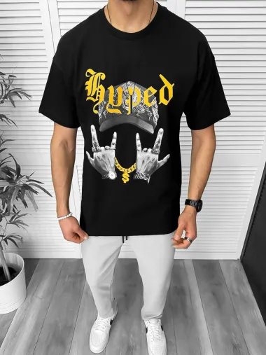 Tricou barbati negru, cu imprimeu, oversize Y171 33-5.1