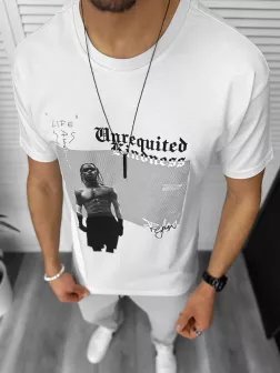Tricou barbati alb, cu imprimeu, slim Y205 22A-5.1