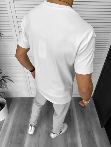 Tricou barbati alb, cu imprimeu, slim Y205 22A-5.1