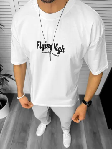 Tricou barbati alb, cu imprimeu pe spate, oversize 11813 D2-2.4