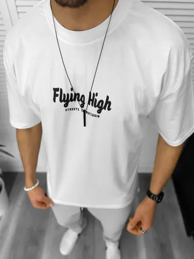 Tricou barbati alb, cu imprimeu pe spate, oversize 11813 D2-2.4