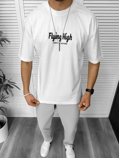 Tricou barbati alb, cu imprimeu pe spate, oversize 11813 D2-2.4