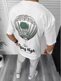 Tricou barbati alb, cu imprimeu pe spate, oversize 11813 D2-2.4