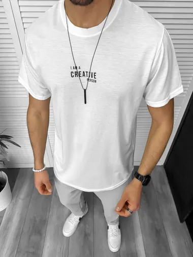 Tricou barbati alb, cu imprimeu pe spate, oversize 11817 41-3.3