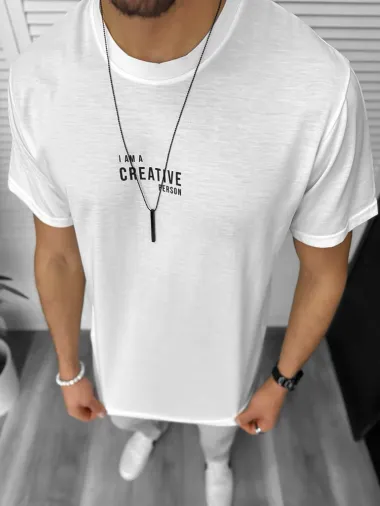 Tricou barbati alb, cu imprimeu pe spate, oversize 11817 41-3.3