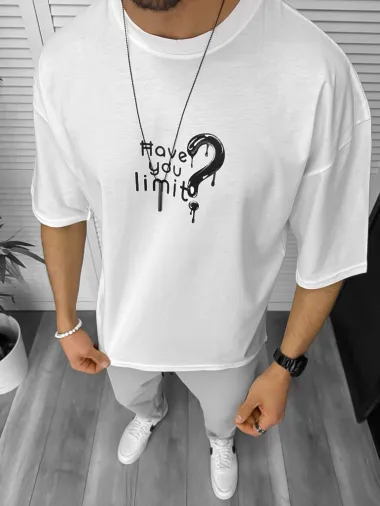 Tricou barbati alb, cu imprimeu pe spate, oversize 11818 O5-6.1
