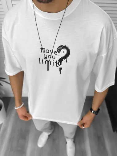 Tricou barbati alb, cu imprimeu pe spate, oversize 11818 O5-6.1