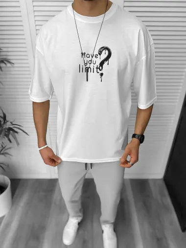 Tricou barbati alb, cu imprimeu pe spate, oversize 11818 O5-6.1