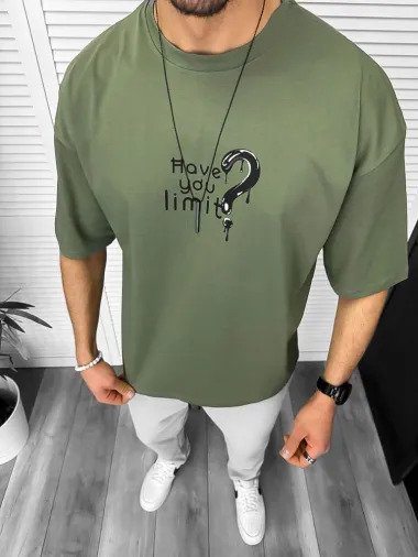 Tricou barbati kaki, cu imprimeu pe spate, oversize 11818 O5-6.1