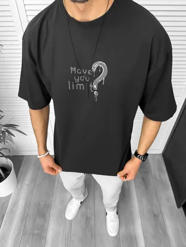 Tricou barbati negru, cu imprimeu pe spate, oversize 11818 O5-7.1