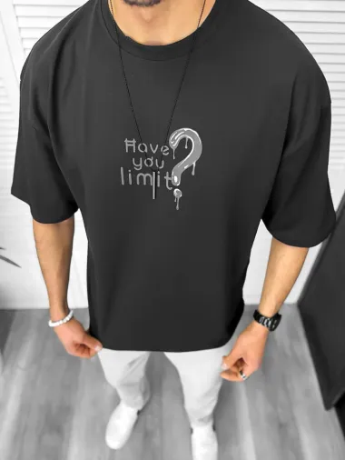 Tricou barbati negru, cu imprimeu pe spate, oversize 11818 O5-7.1