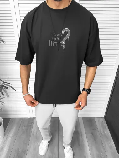 Tricou barbati negru, cu imprimeu pe spate, oversize 11818 O5-7.1