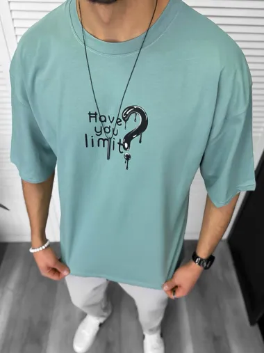 Tricou barbati vernil, cu imprimeu pe spate, oversize 11818 O5-7.2