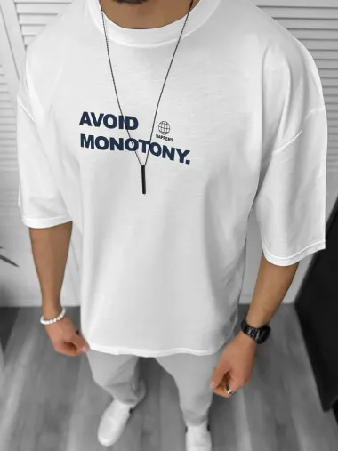 Tricou barbati alb, cu imprimeu pe spate, oversize 11819 O1-3.3