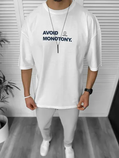 Tricou barbati alb, cu imprimeu pe spate, oversize 11819 O1-3.3