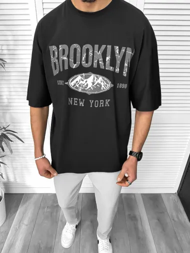 Tricou barbati negru, cu imprimeu pe spate, oversize 11815 D3-3.4