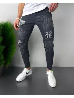 Blugi barbati conici, imprimeu si stikere, 1253 H1-4