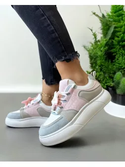 Adidasi dama casual albi cu roz 1682 T50-3